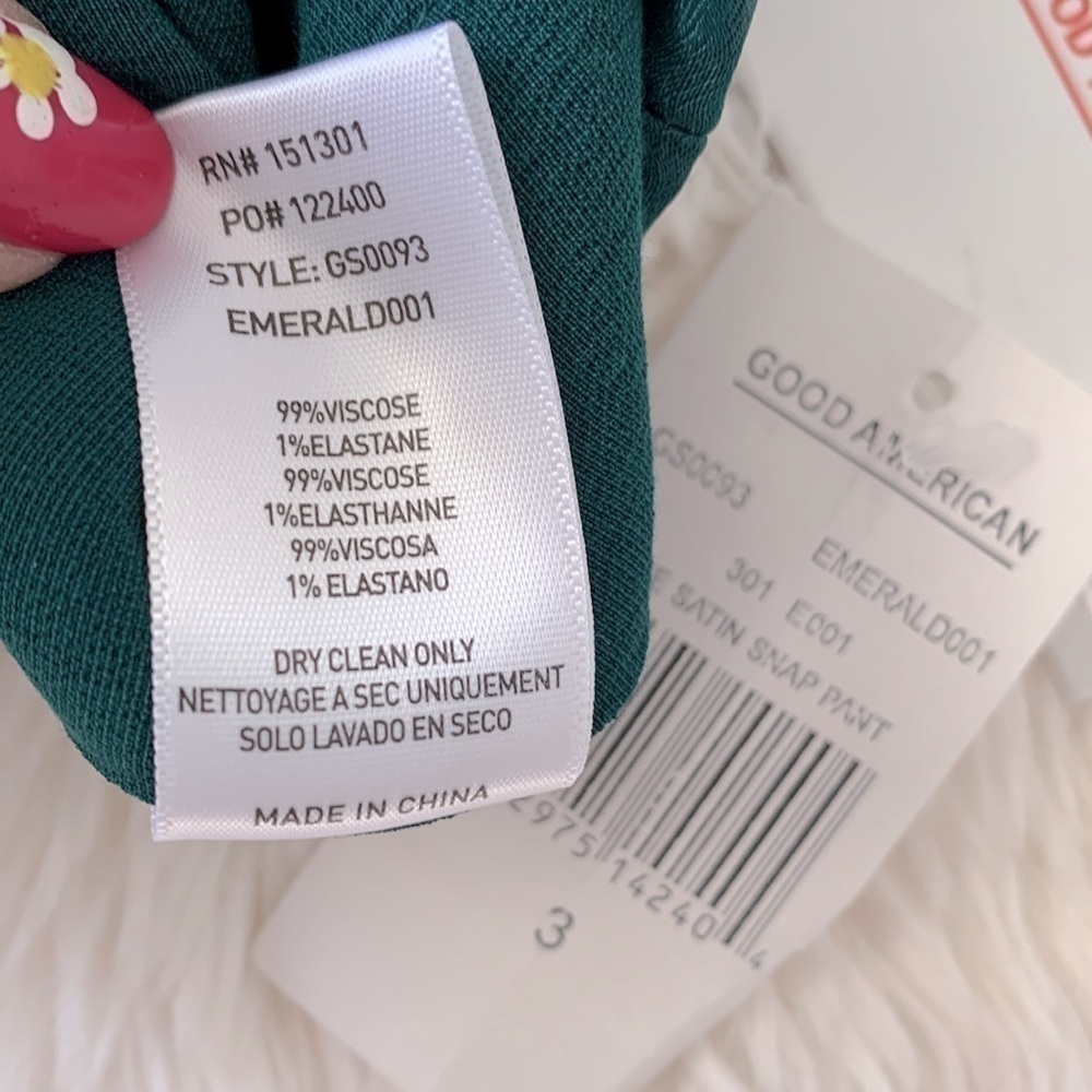 🔥💚 NWT Good American The Satin Snap Button Pant Emerald Wide Leg High Waisted - Picture 10 of 10